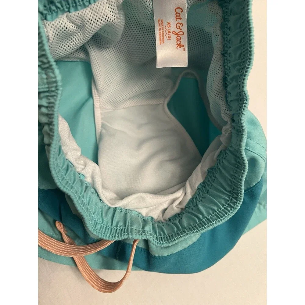 Cat & Jack Boys Blue Colorblock Swim Shorts XS (4/5) Drawstring Lined